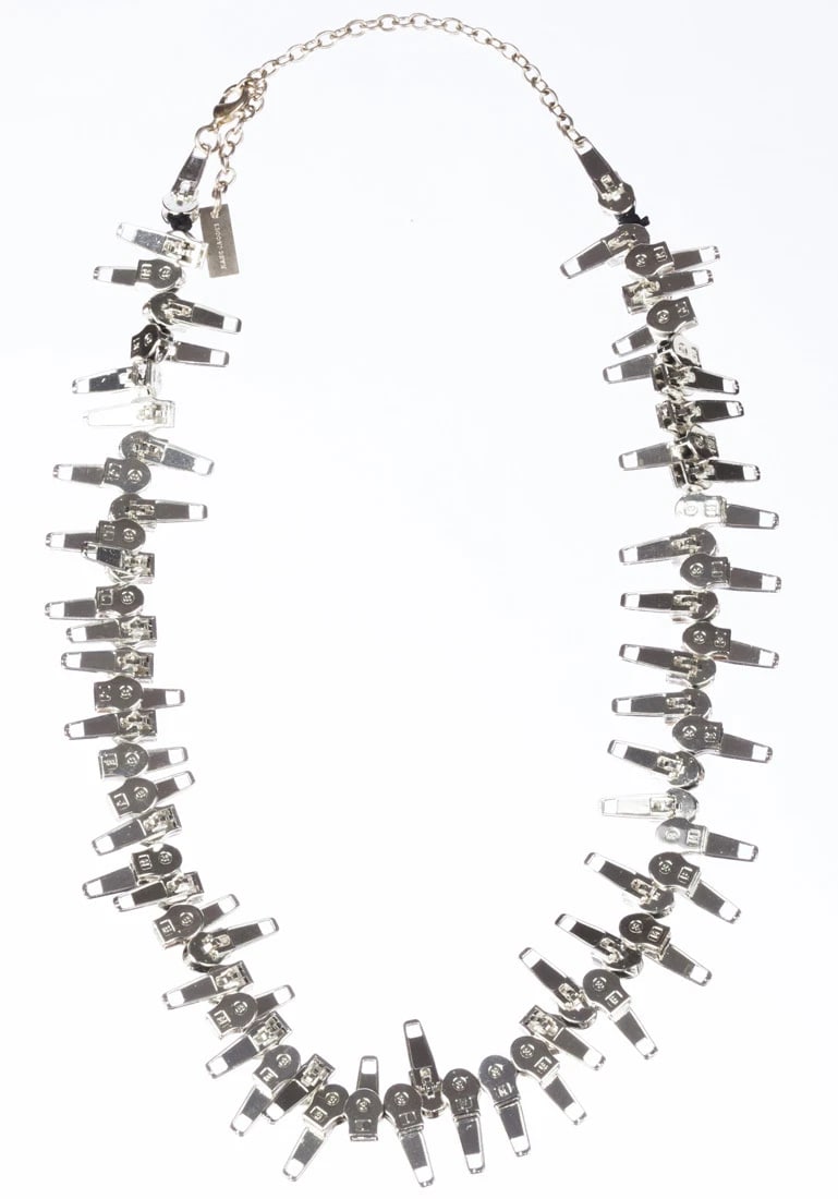 Fun Unique Marc Jacobs Silver Tone Statement Punk Zipper Punk Necklace - 2