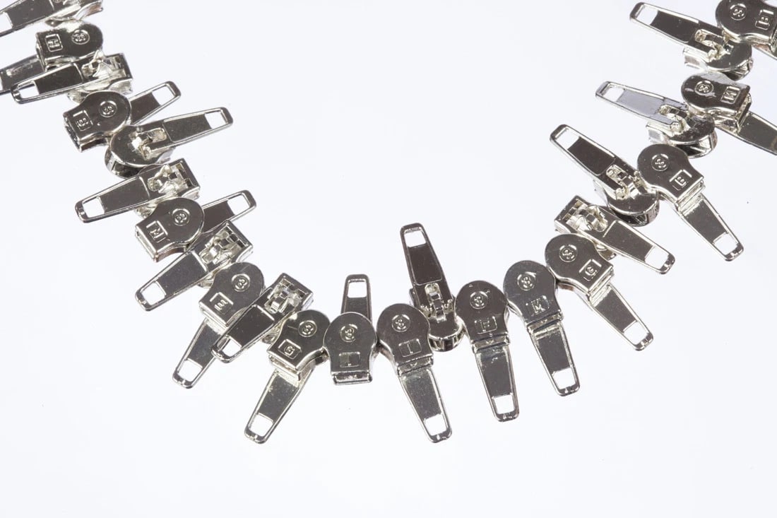 Fun Unique Marc Jacobs Silver Tone Statement Punk Zipper Punk Necklace - 3