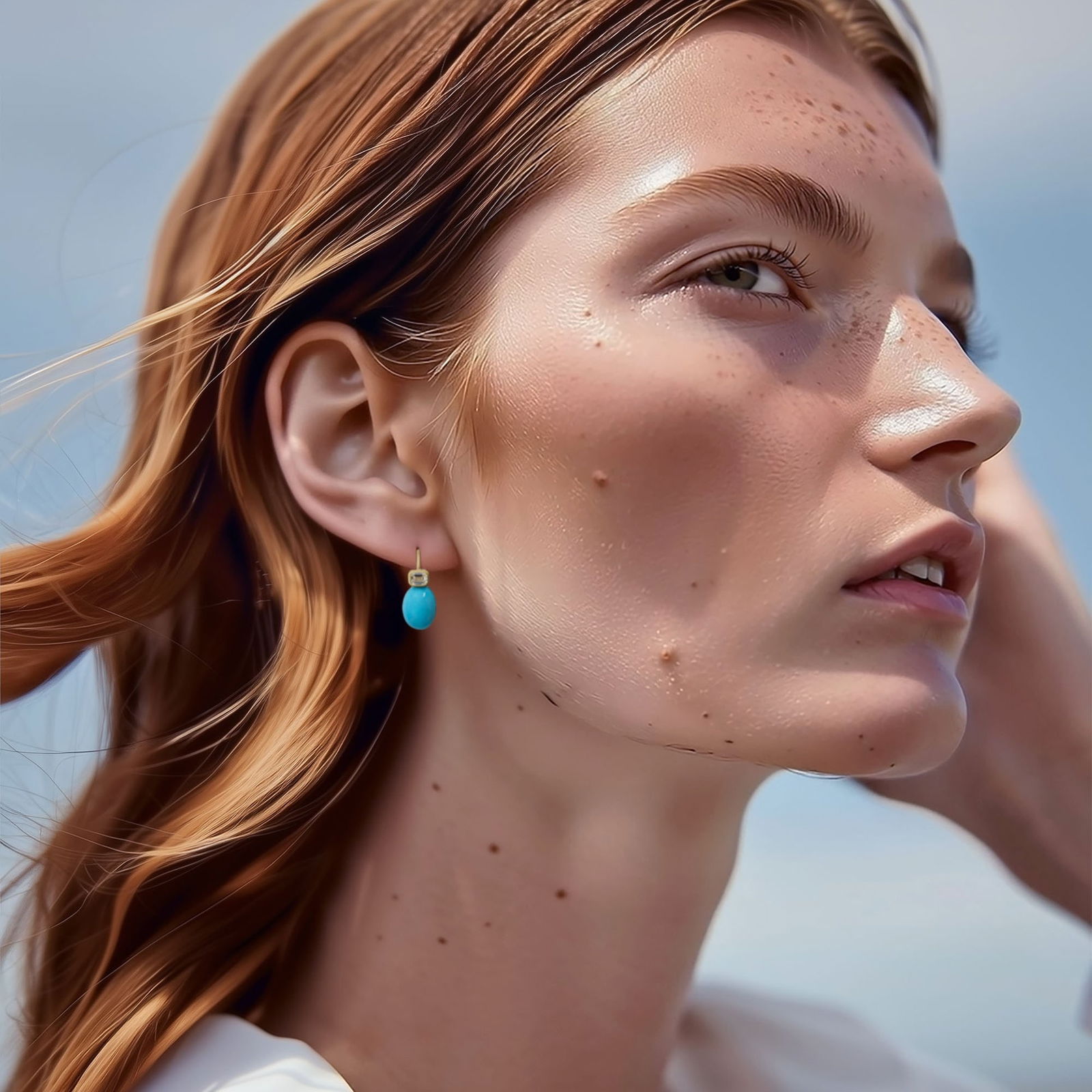 Oval Turquoise & Diamond Drop Earrings 18K Gold - 2