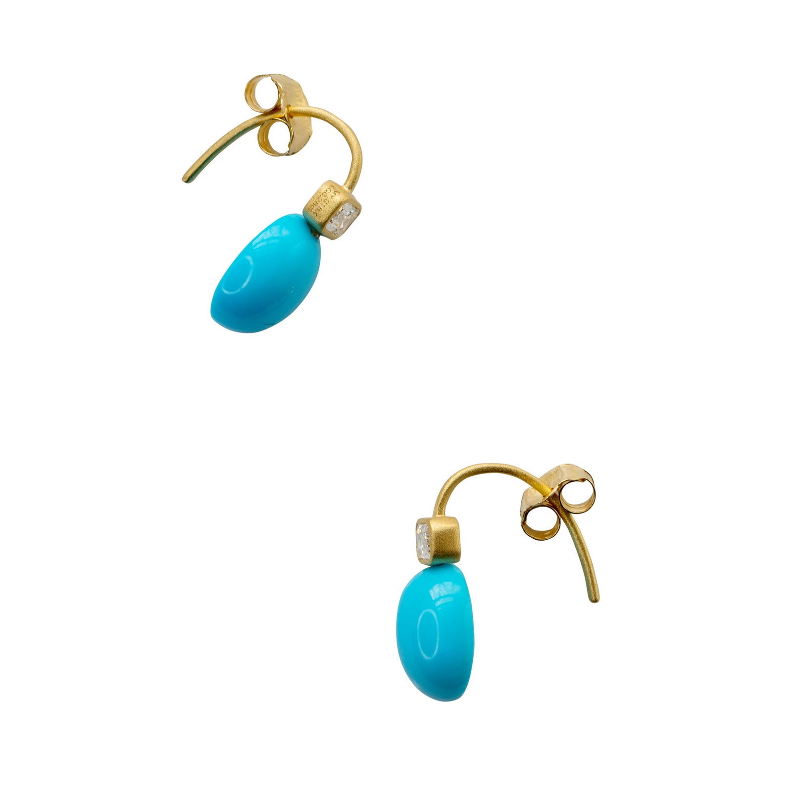 Oval Turquoise & Diamond Drop Earrings 18K Gold - 3