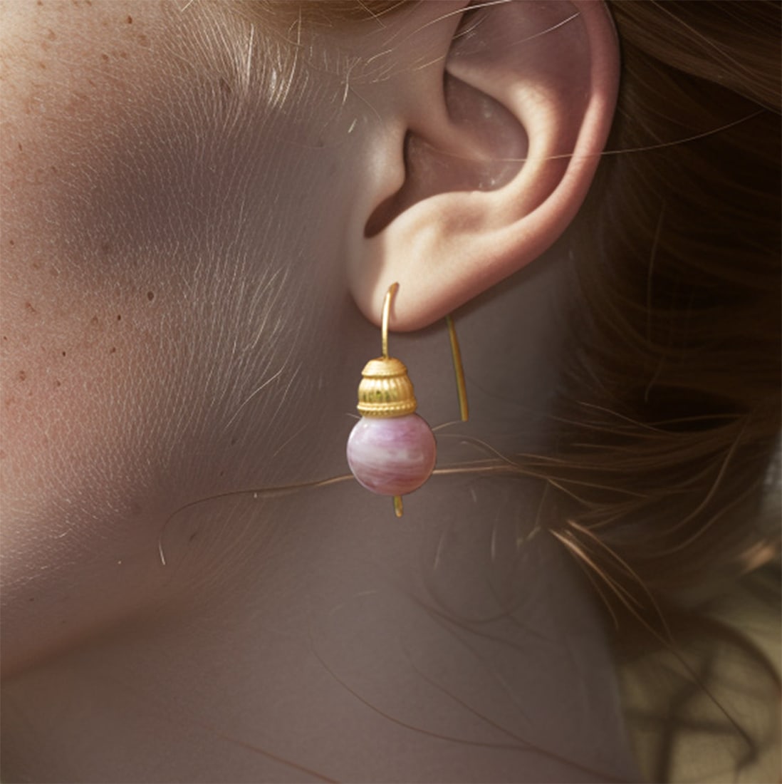 Pink Tourmaline Earring 14K Gold Hook - 8