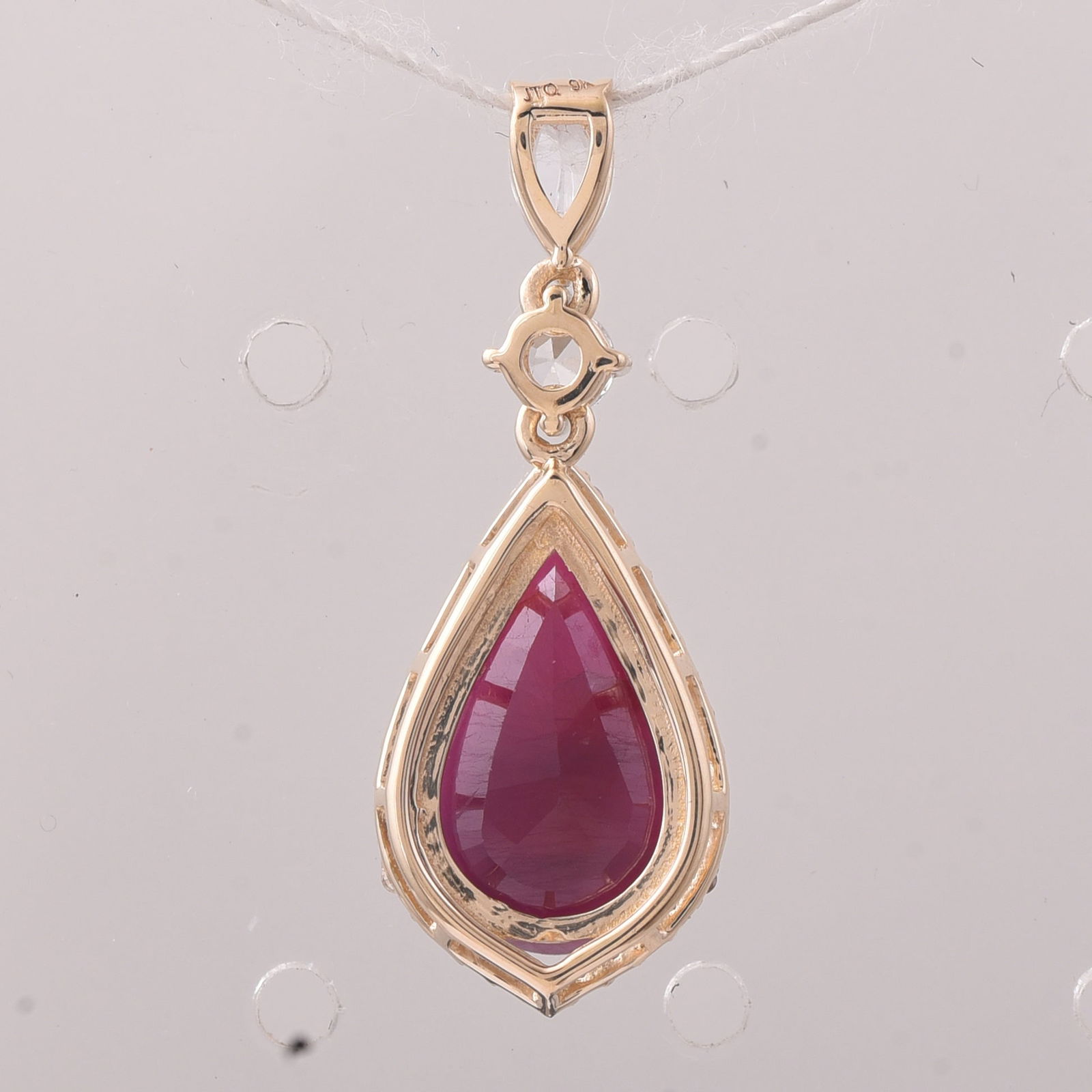 3.45 Ct Pear Ruby 9K Gold Pendant - 2