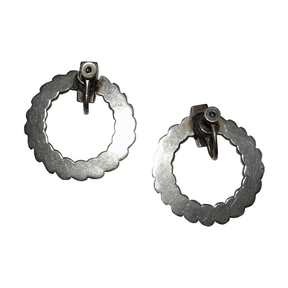 Los Castillos Taxco Mexico Sterling Hoop Dangle Earrings - 4