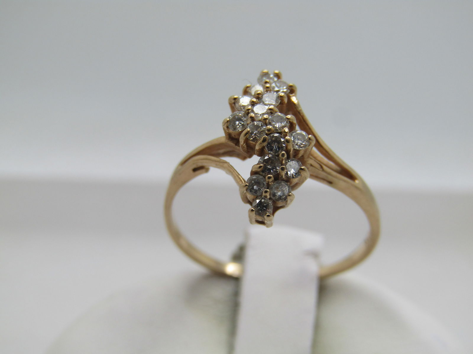 Vintage 10kt Diamond Cluster Waterfall Ring, Sz. 6, 1980's-1990's - 2