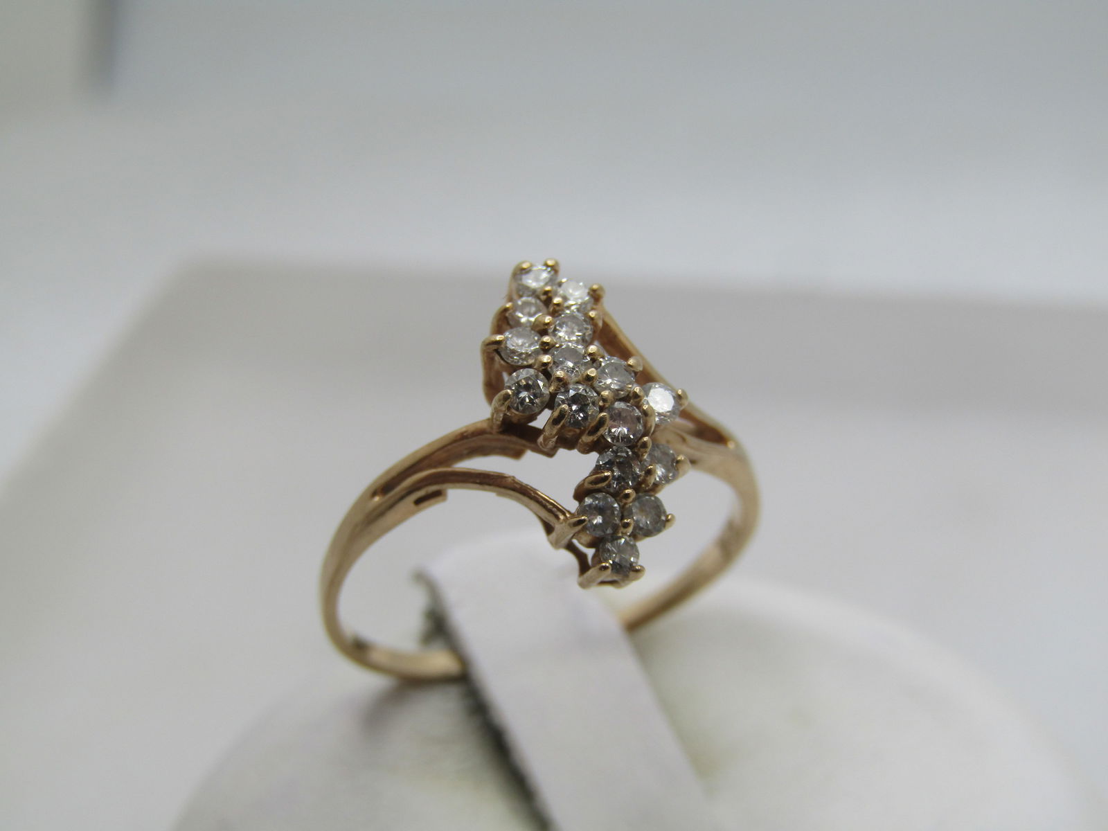 Vintage 10kt Diamond Cluster Waterfall Ring, Sz. 6, 1980's-1990's - 3