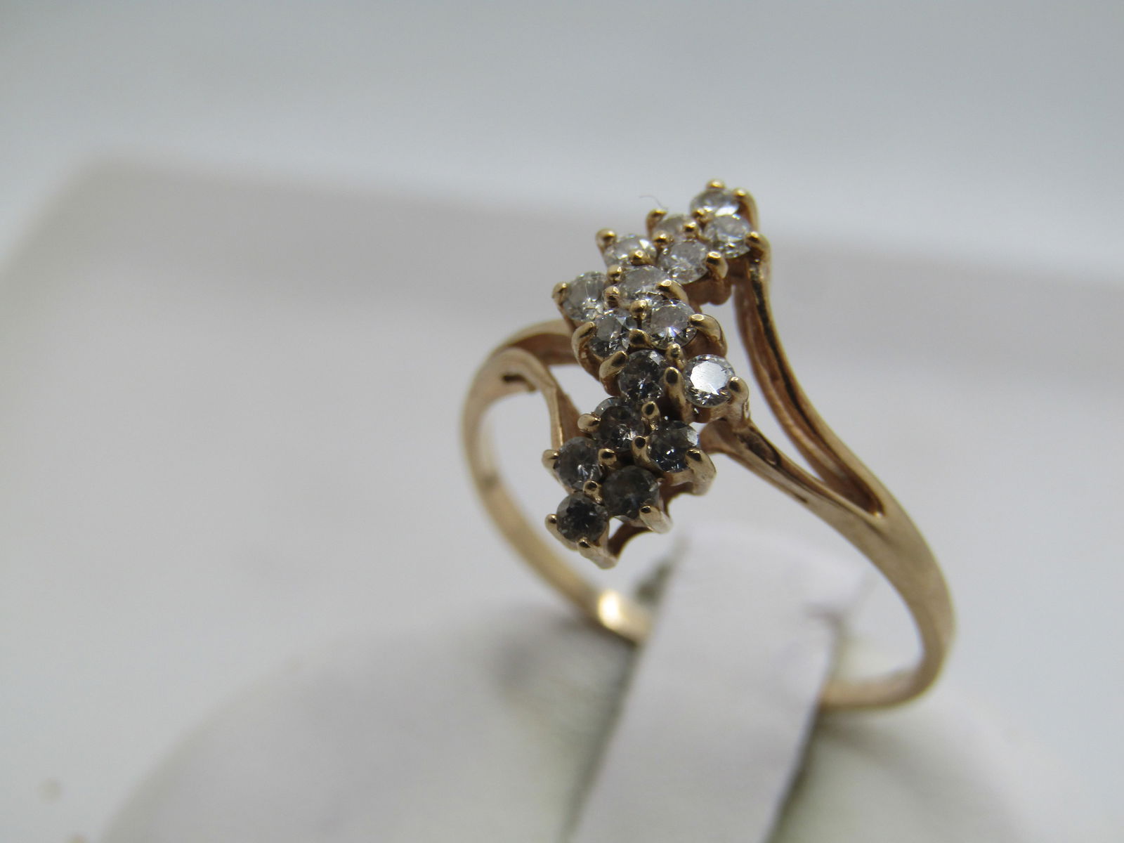 Vintage 10kt Diamond Cluster Waterfall Ring, Sz. 6, 1980's-1990's - 4