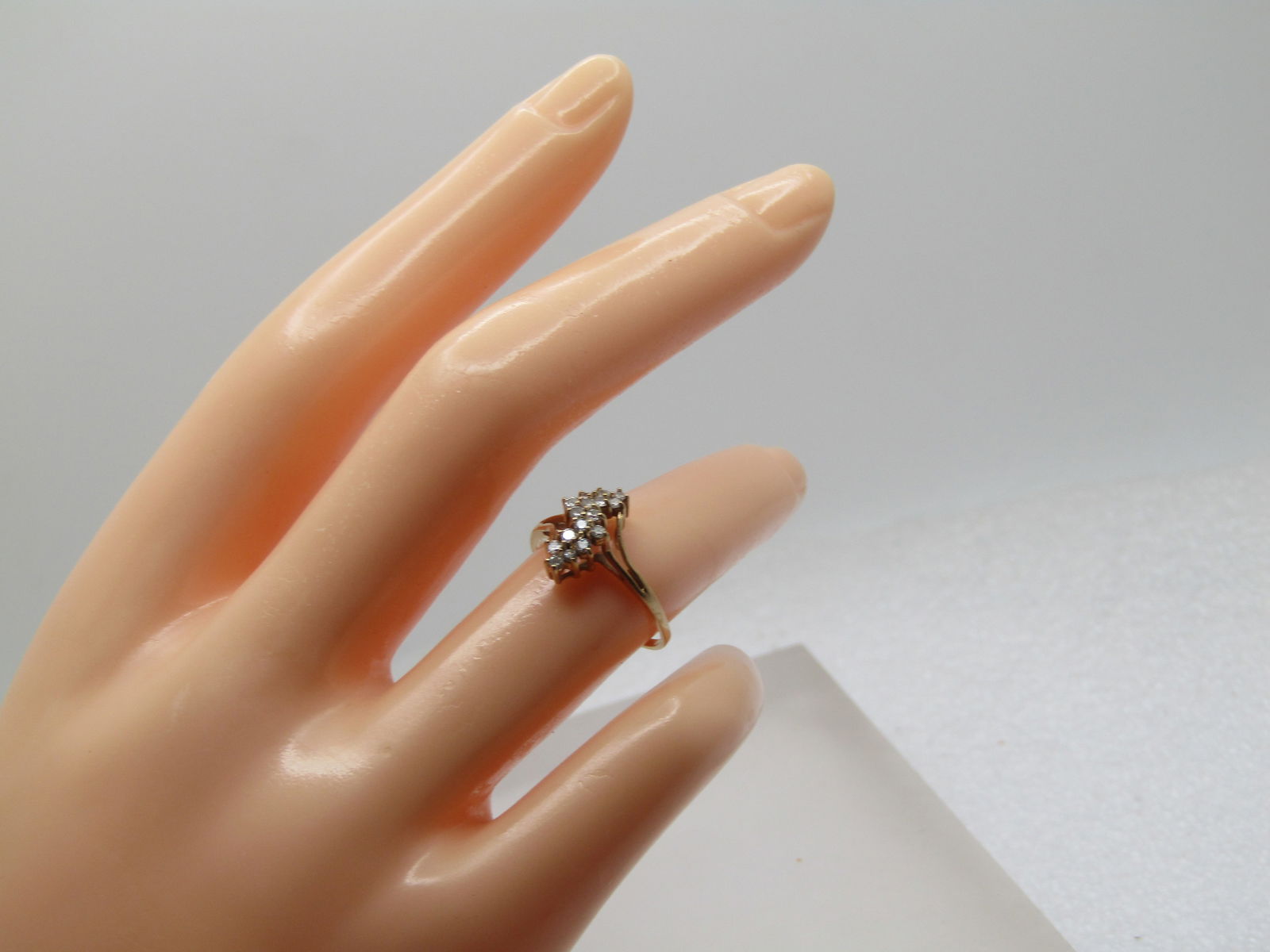 Vintage 10kt Diamond Cluster Waterfall Ring, Sz. 6, 1980's-1990's - 7