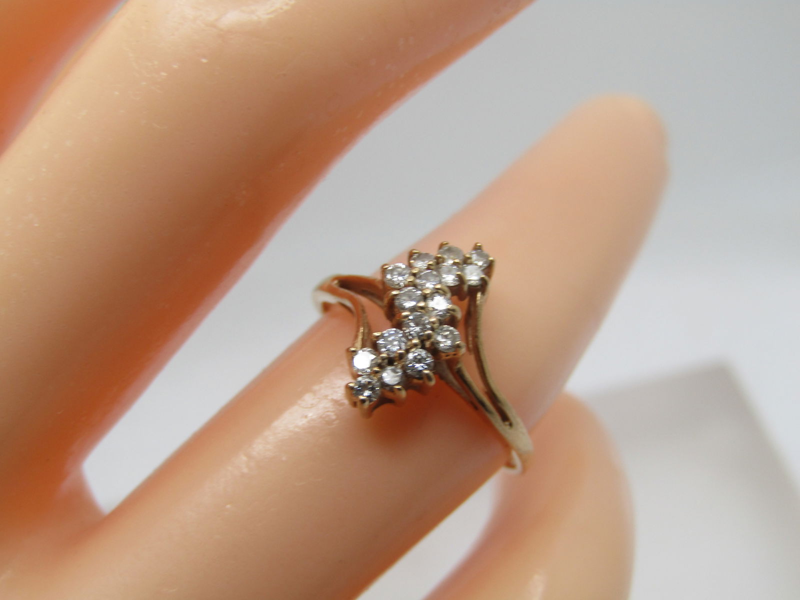 Vintage 10kt Diamond Cluster Waterfall Ring, Sz. 6, 1980's-1990's - 8