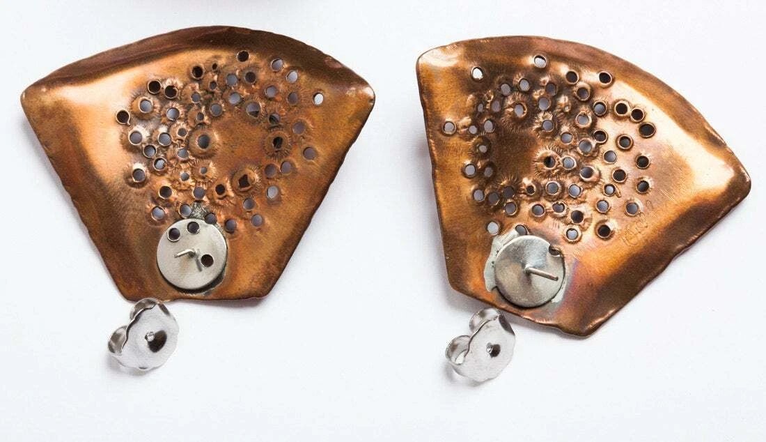 Artisan Copper and Pink Coral Bracelet and Earrings Set One of a Kind - 5