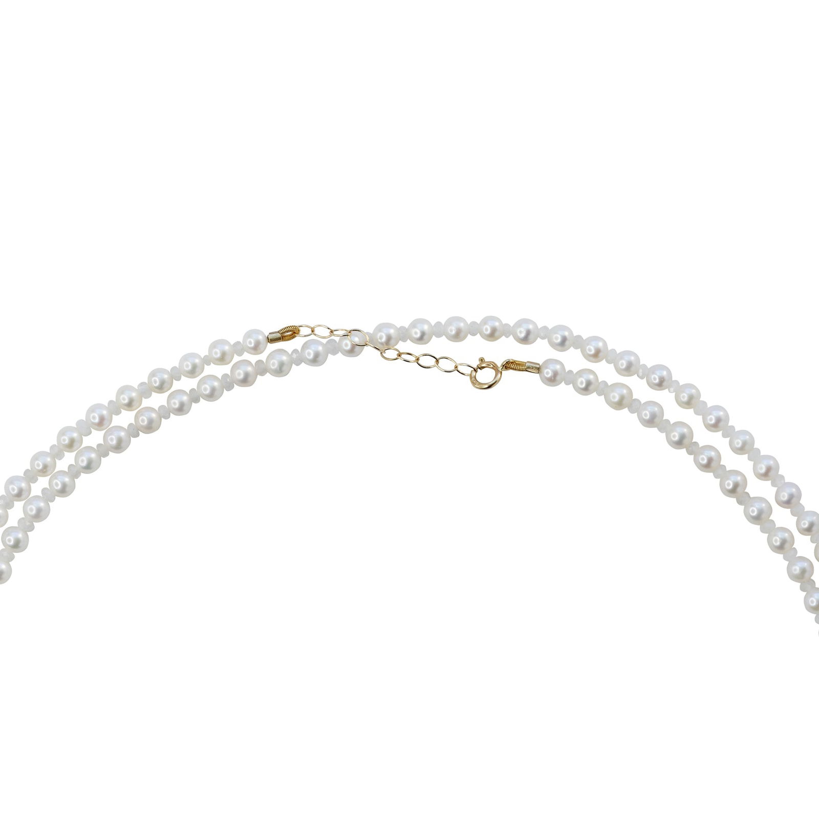 Tiny Pearl & White Moonstone Double Long Necklace 14K Gold - 2