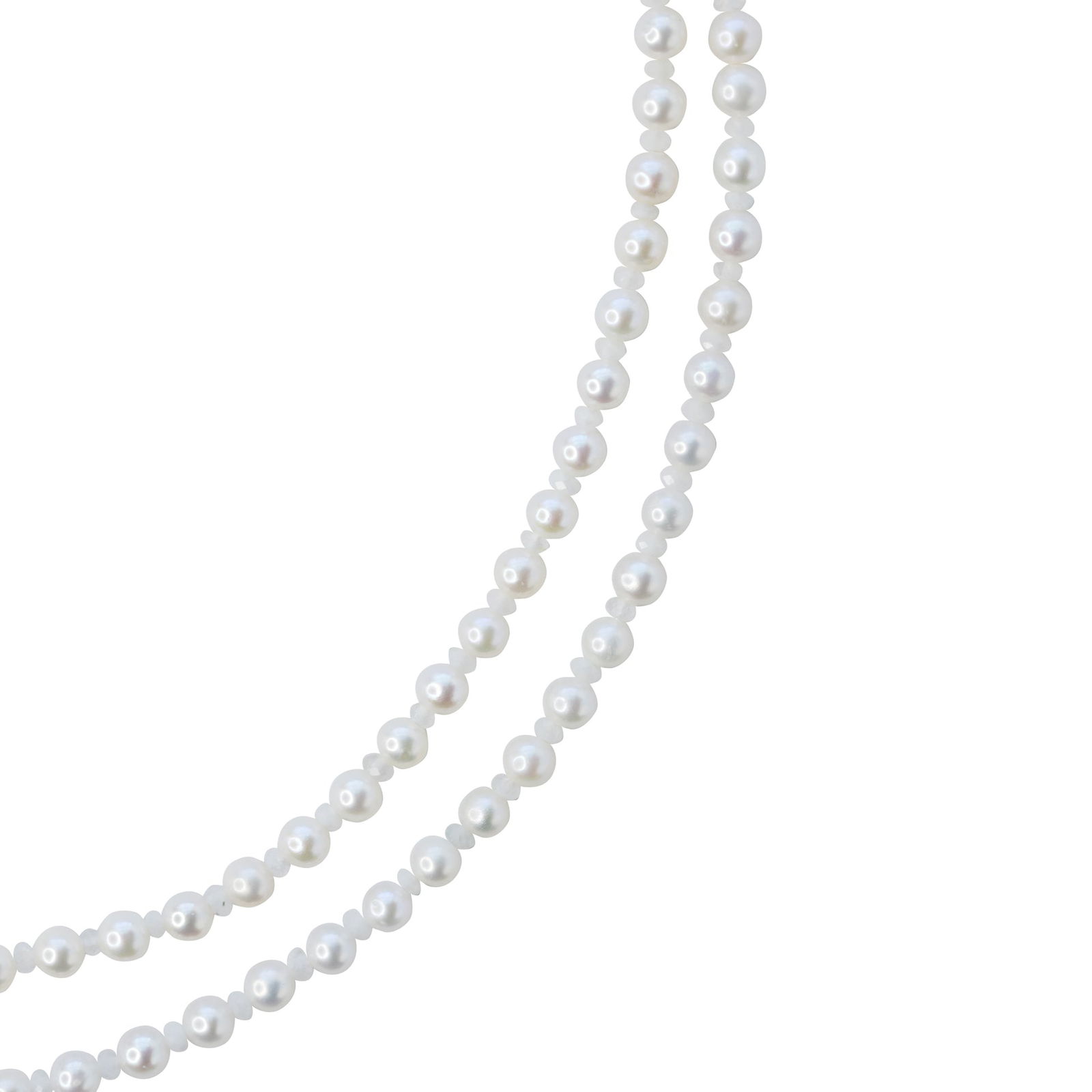 Tiny Pearl & White Moonstone Double Long Necklace 14K Gold - 3