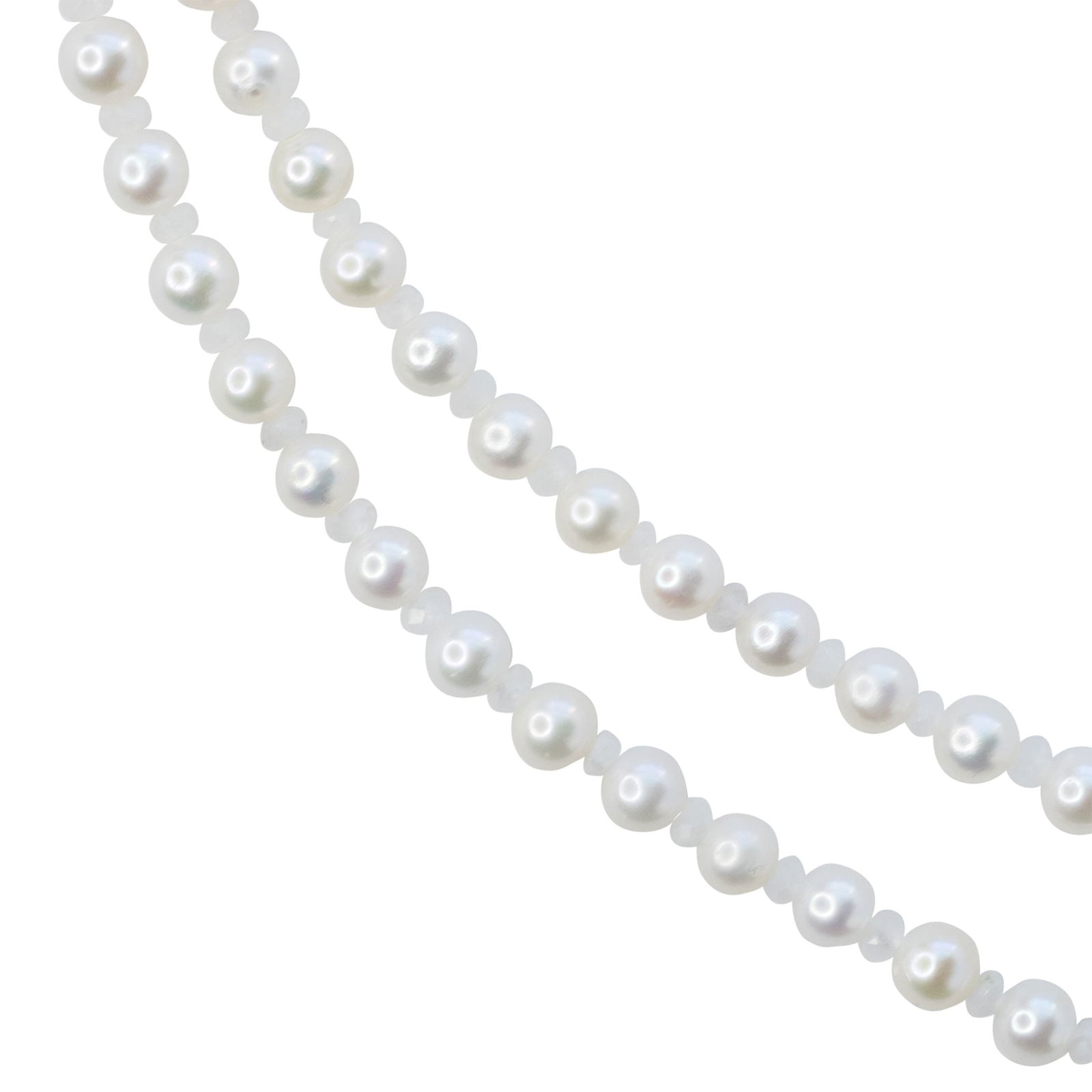 Tiny Pearl & White Moonstone Double Long Necklace 14K Gold - 6