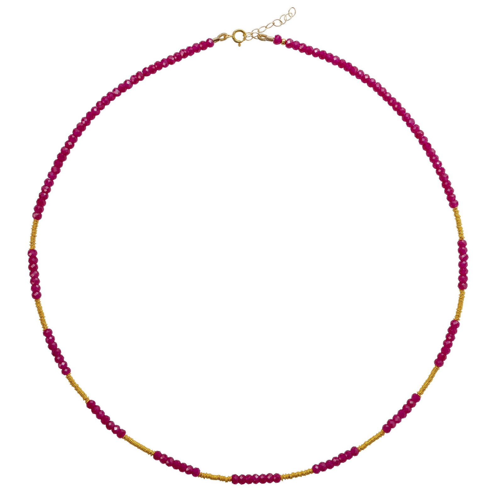 Stella Ruby 18K Gold Necklace: Title:Stella Ruby 18K Gold Necklace Description:A quiet blaze of color — the Stella Ruby Necklace captures the warmth of sunlight at its most vivid. Radiant ruby beads shimmer with natural intensity