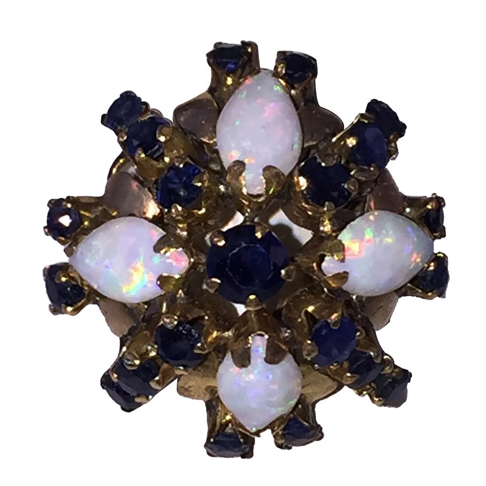 14K Gold Opal and Blue Sapphire Siam Thai Princess Harem Ring - 2