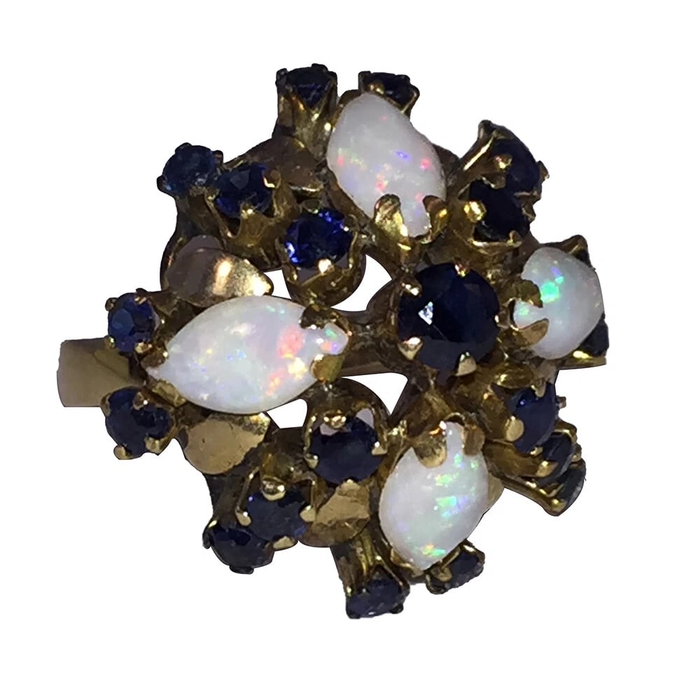 14K Gold Opal and Blue Sapphire Siam Thai Princess Harem Ring - 3