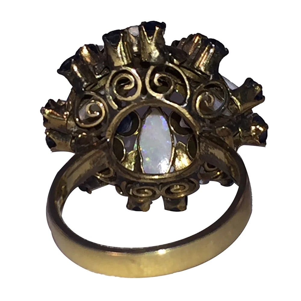 14K Gold Opal and Blue Sapphire Siam Thai Princess Harem Ring - 6