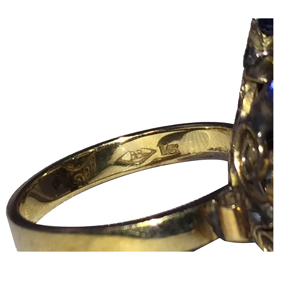 14K Gold Opal and Blue Sapphire Siam Thai Princess Harem Ring - 7