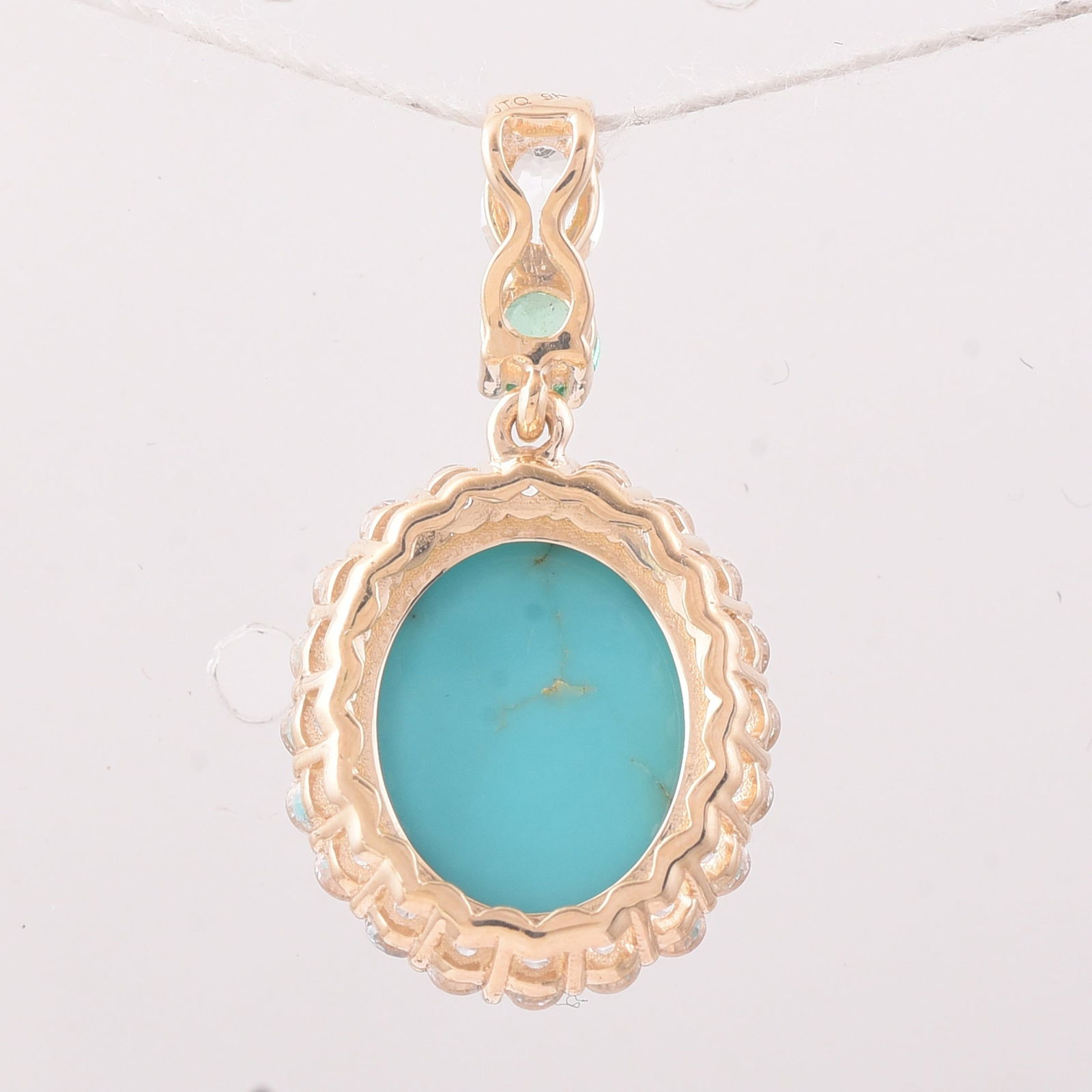 4.24 Ct Oval Turquoise 9K Gold Pendant - 2