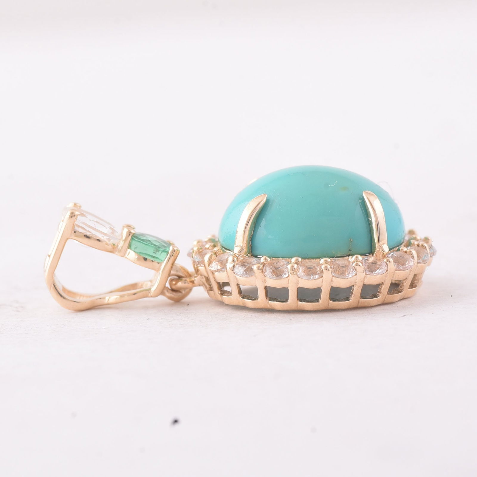 4.24 Ct Oval Turquoise 9K Gold Pendant - 3