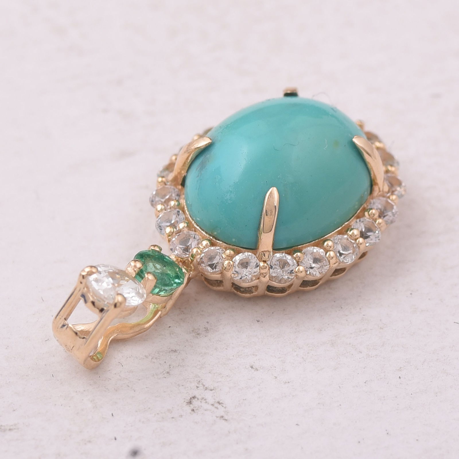 4.24 Ct Oval Turquoise 9K Gold Pendant - 4