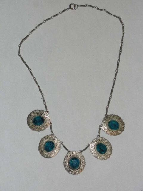 Sterling Silver and Faceted Blue Glass Necklace - 3