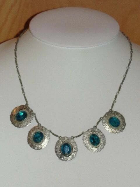 Sterling Silver and Faceted Blue Glass Necklace - 5