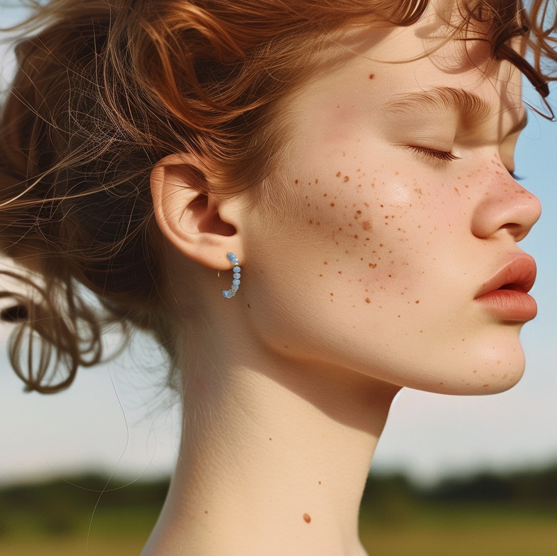 Aquamarine Half Moon Earrings 14K Gold Hook - 2