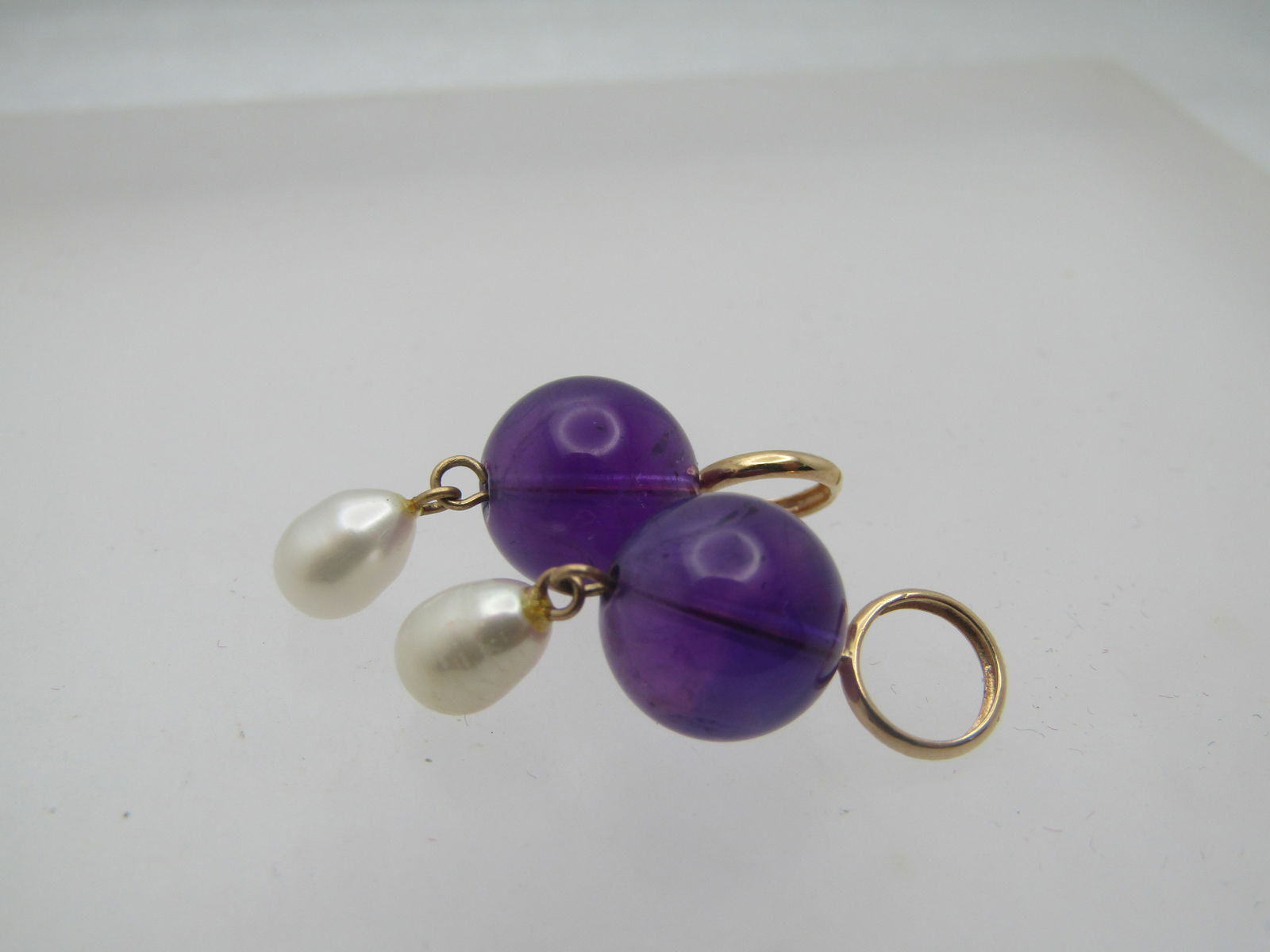Vintage 14kt Amethyst & Freshwater Pearl Earring Drops/Pendants, Signed - 5