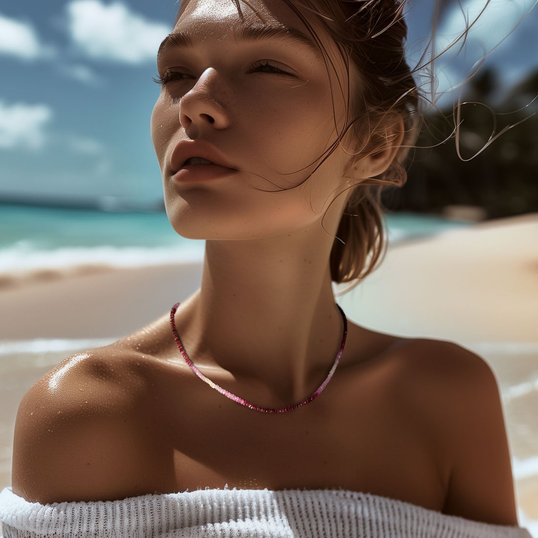 Birthstone July Ruby Ombre Necklace 14K Gold II - 2