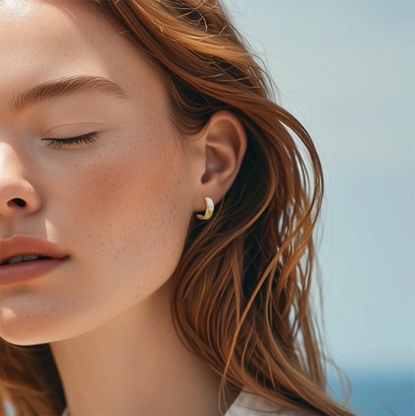 Meme Diamond Huggie 18 K Gold Earrings, 1/2" Round - 2