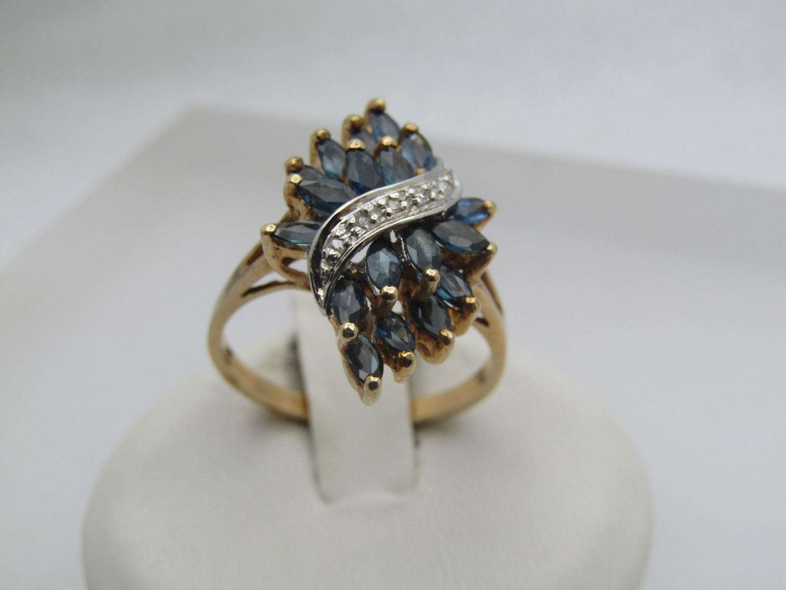 Vintage 10kt Blue Sapphire Diamond Ring, Sz. 8.5 - 2