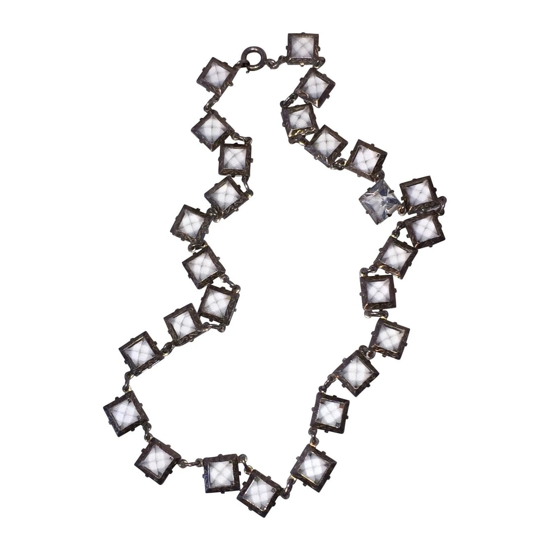 Edwardian Sterling Paste Deco Necklace Earring Set - 6