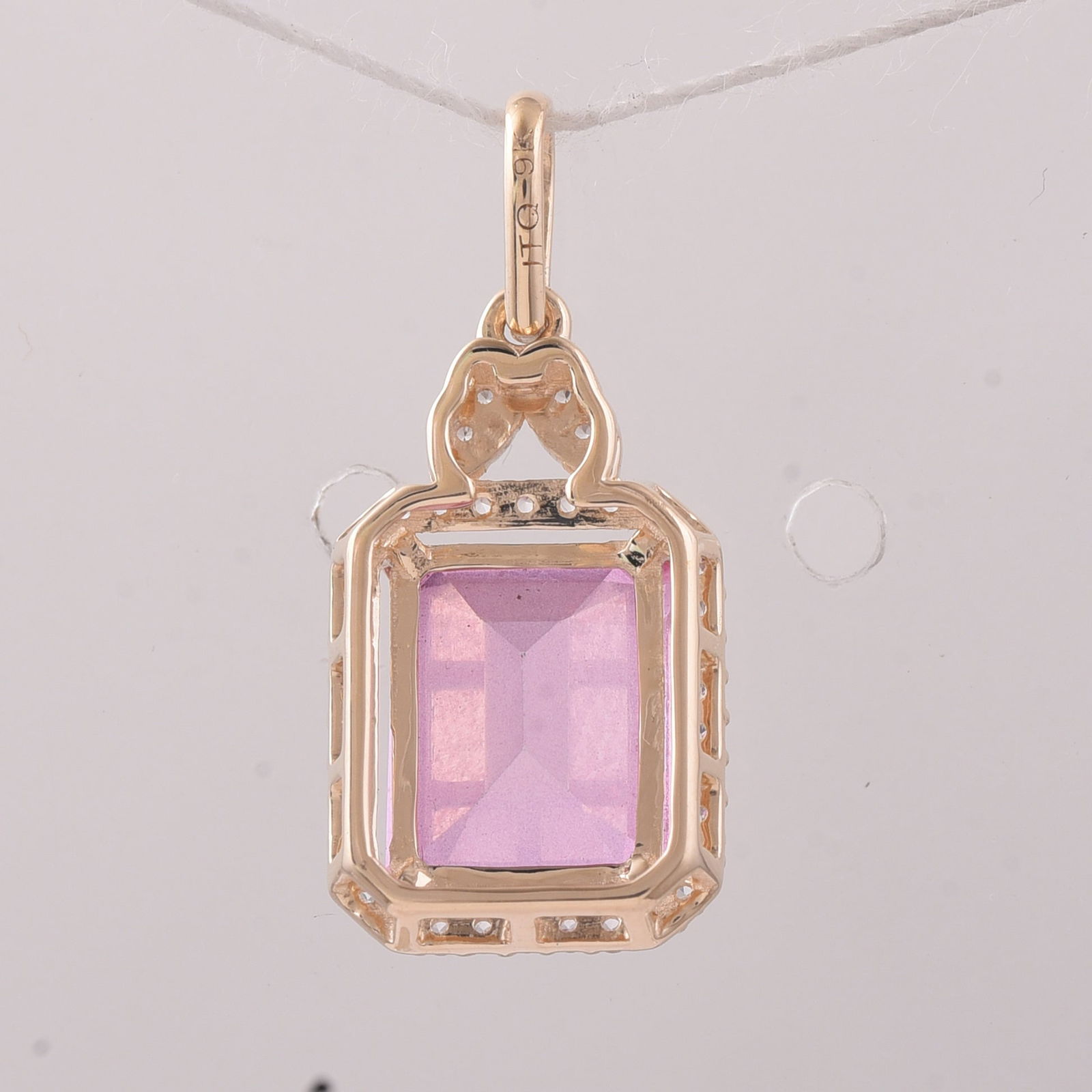 3.35 Ct Octagon Pink Topaz 9K Gold Pendant - 2