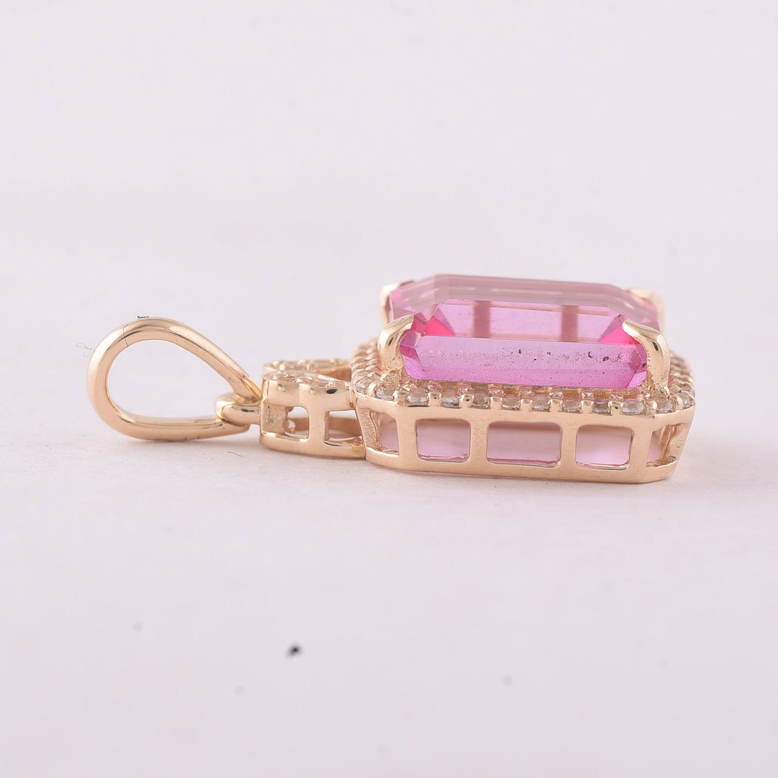 3.35 Ct Octagon Pink Topaz 9K Gold Pendant - 3