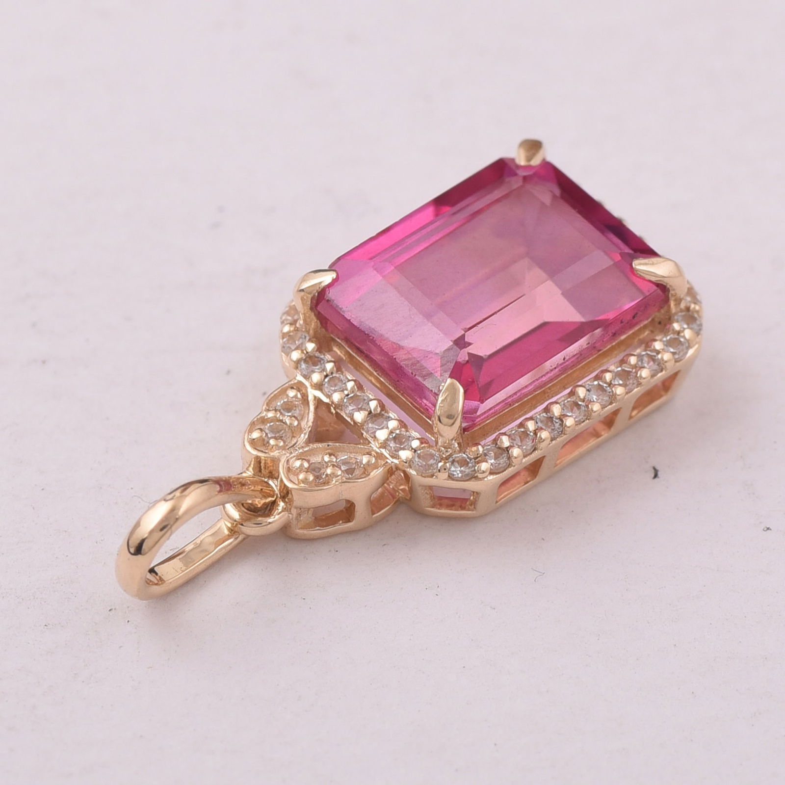 3.35 Ct Octagon Pink Topaz 9K Gold Pendant - 4