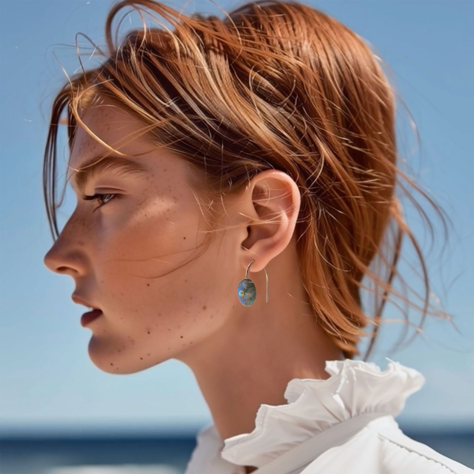 Labradorite Turquoise Drop Earrings 14K Gold - 7