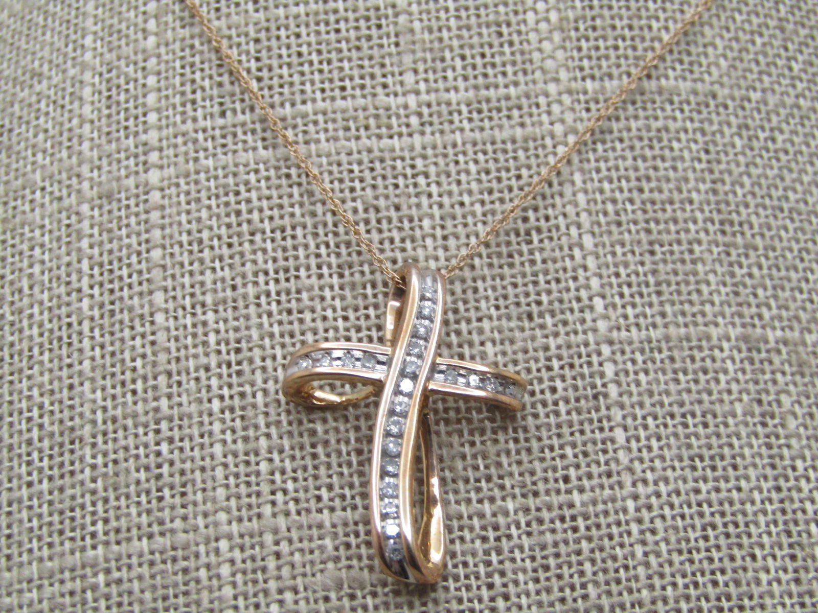 Vintage 10kt Diamond Cross Necklace 18", Signed, Zales - 2