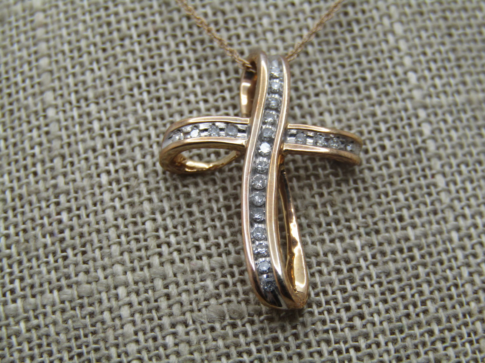 Vintage 10kt Diamond Cross Necklace 18", Signed, Zales - 3