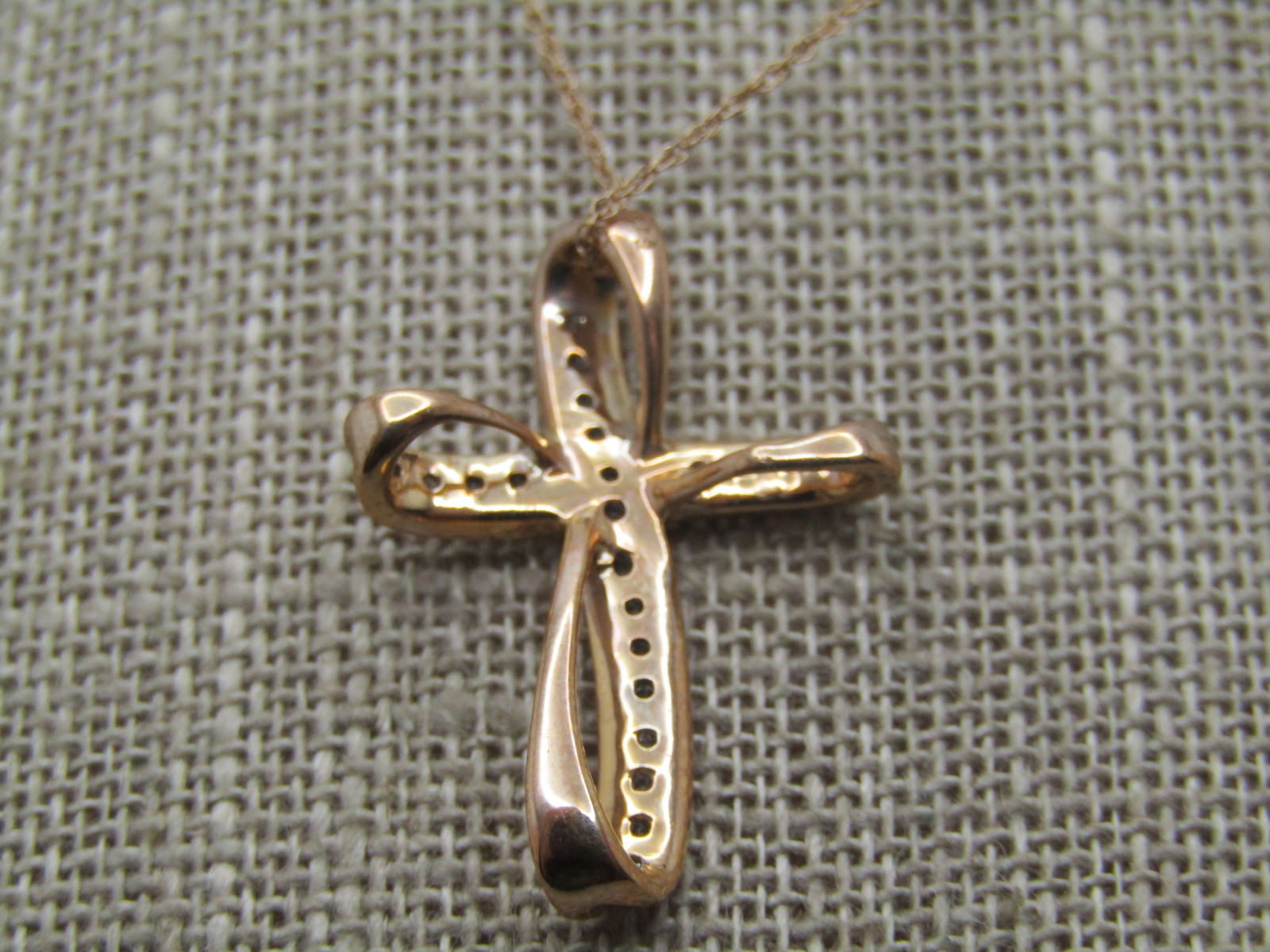 Vintage 10kt Diamond Cross Necklace 18", Signed, Zales - 4