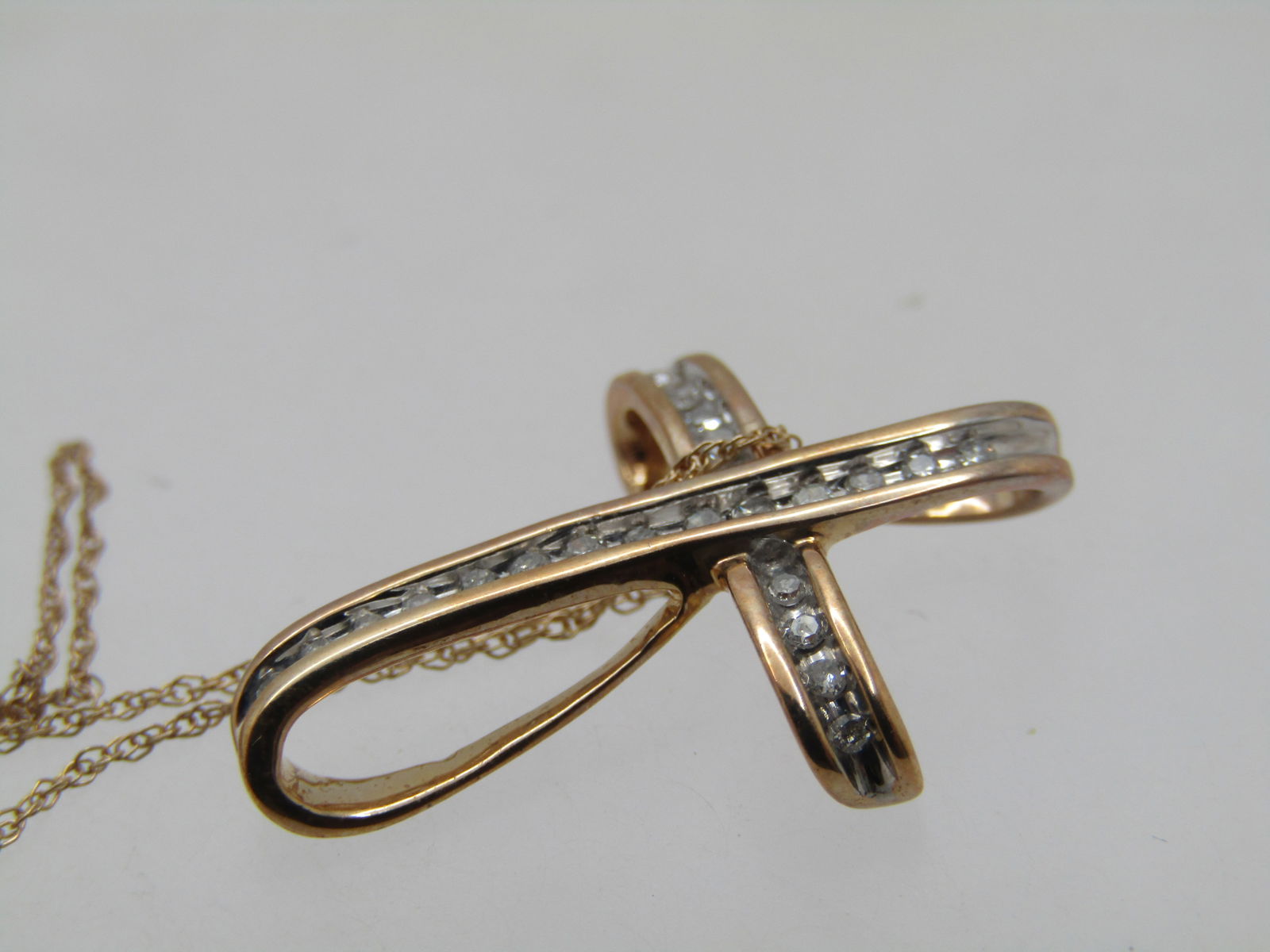 Vintage 10kt Diamond Cross Necklace 18", Signed, Zales - 7