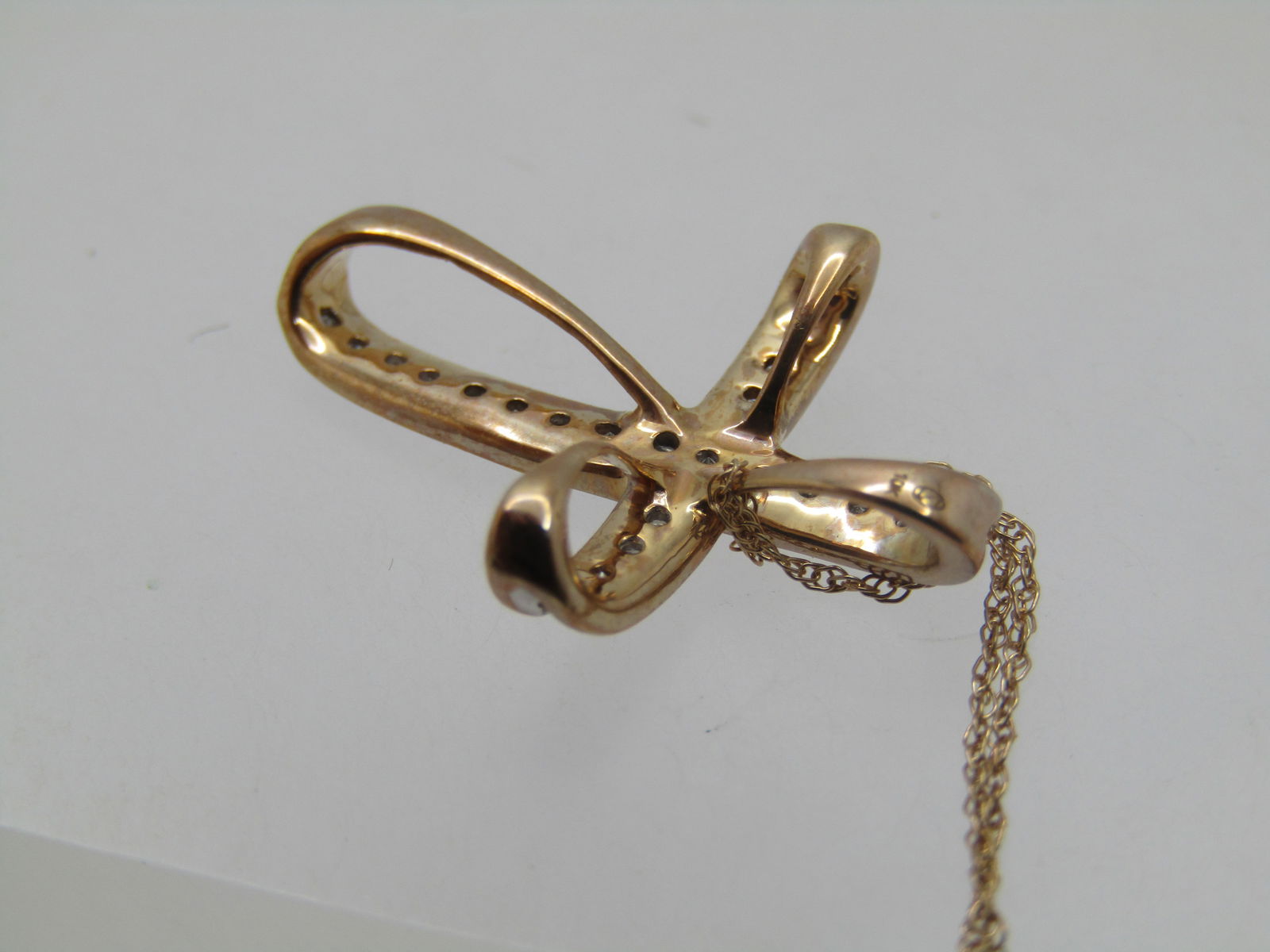 Vintage 10kt Diamond Cross Necklace 18", Signed, Zales - 8