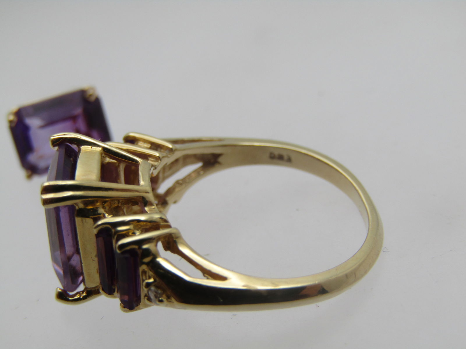 Vintage 14kt Amethyst Ring, Earrings, Pendant with Diamond, signed, 1980's-1990's - 6