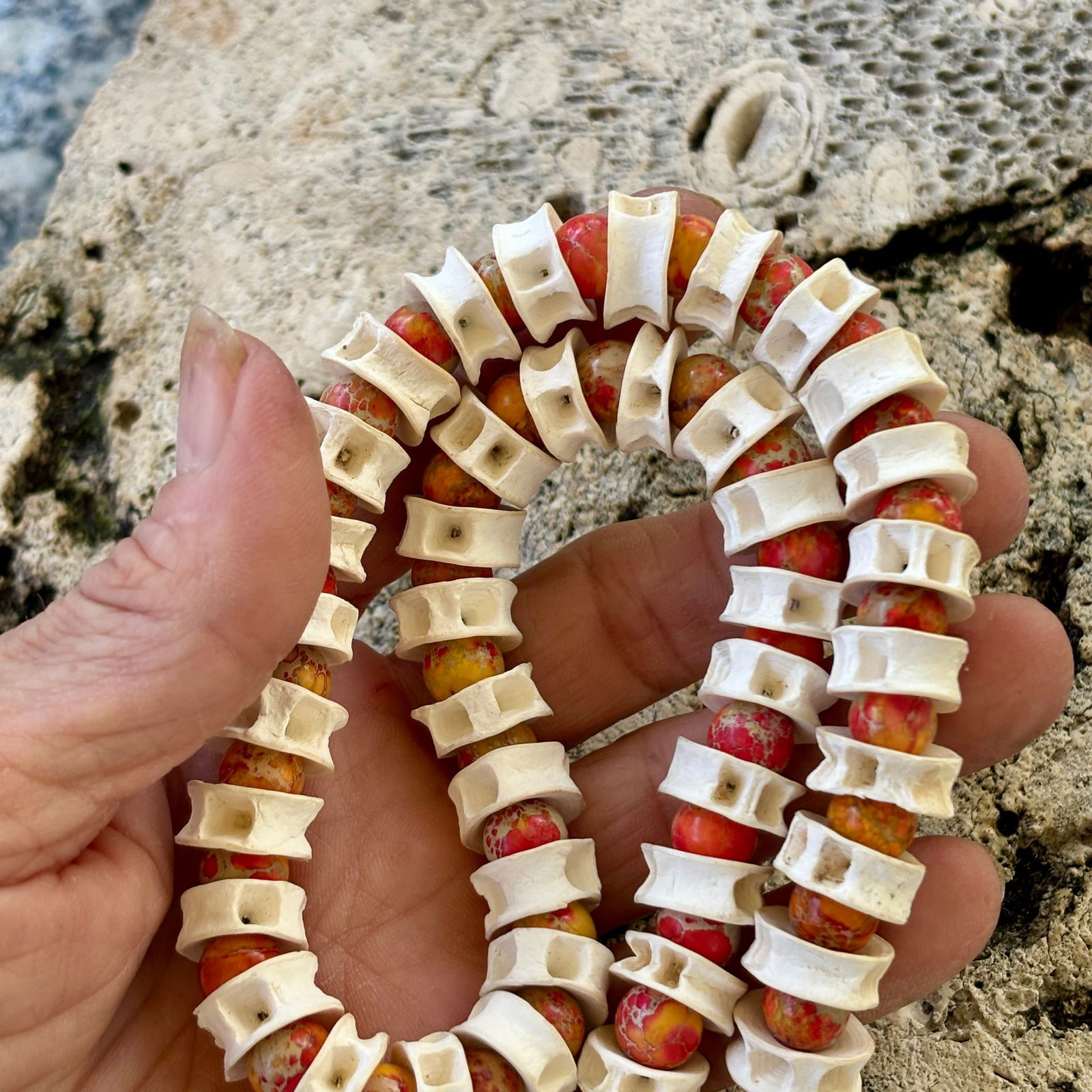 Vertebra and Jasper Bead Necklace - 2