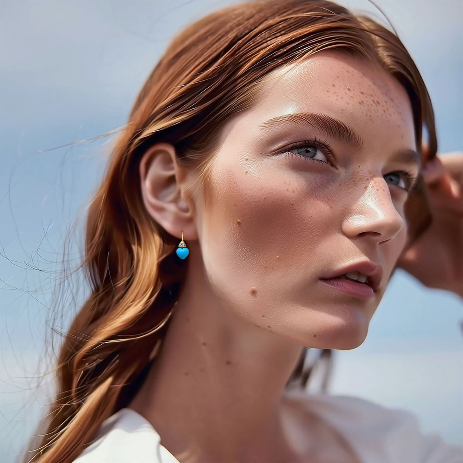 Heart Turquoise & Diamond Drop Earrings 18K Gold - 2