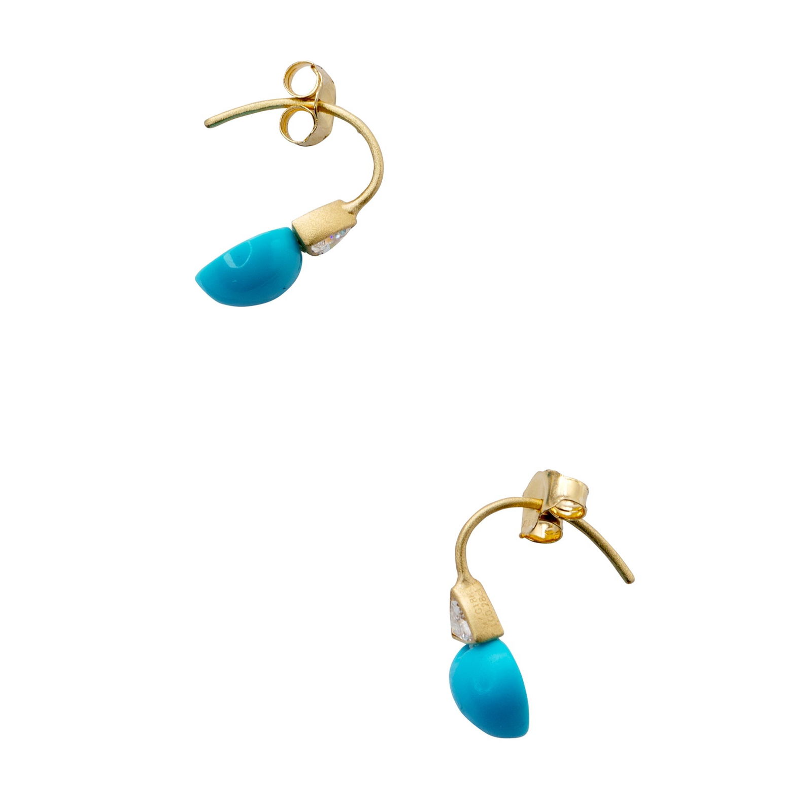Heart Turquoise & Diamond Drop Earrings 18K Gold - 3