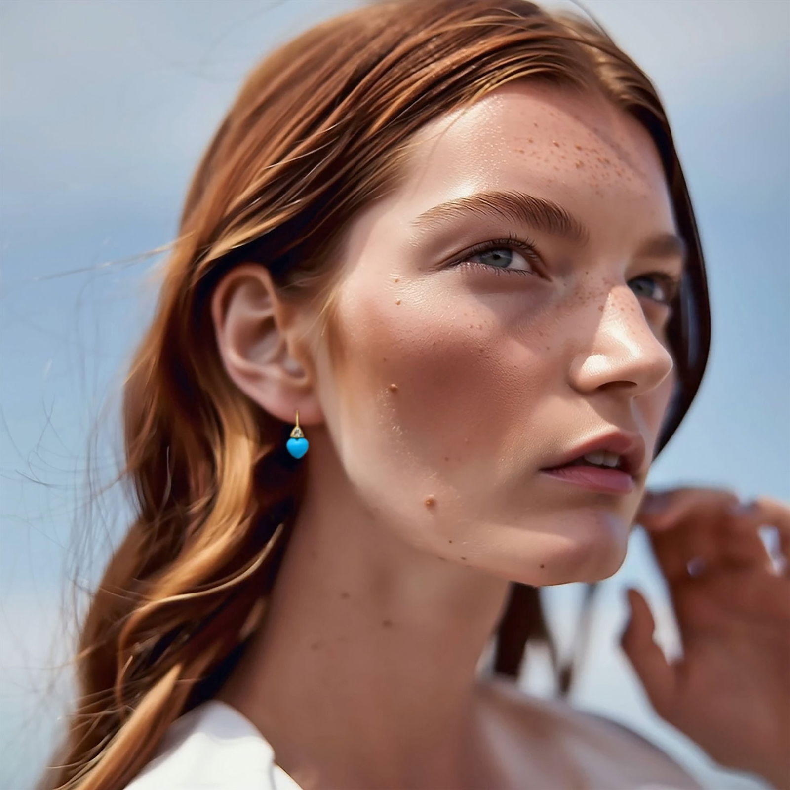 Heart Turquoise & Diamond Drop Earrings 18K Gold - 6