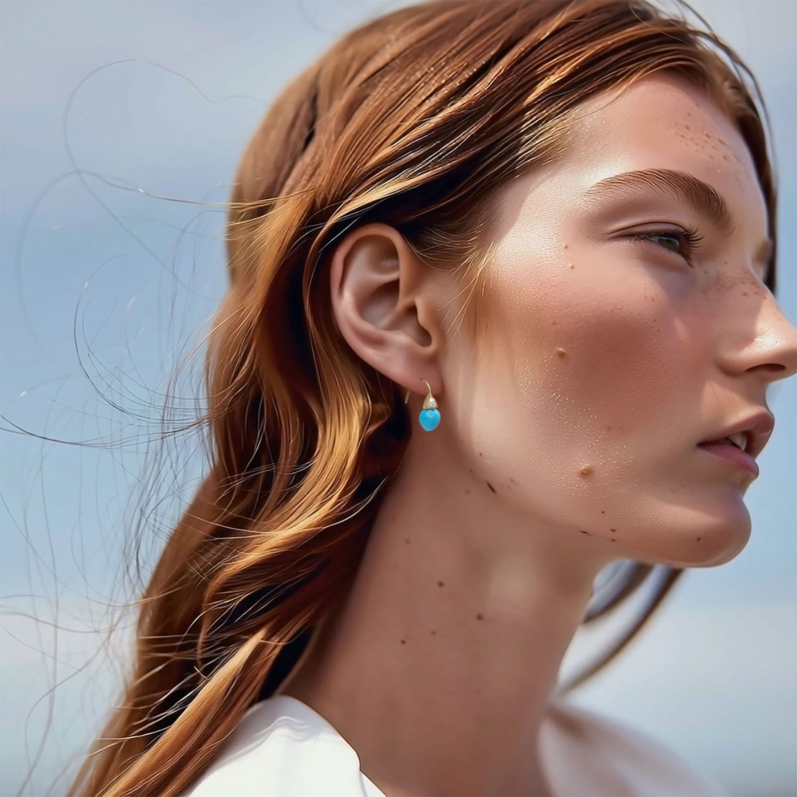 Heart Turquoise & Diamond Drop Earrings 18K Gold - 7