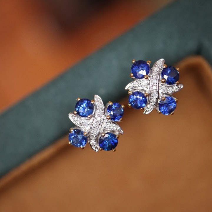 14K GOLD 1.28 CTW NATURAL SAPPHIRE & DIAMOND EARRINGS - 2