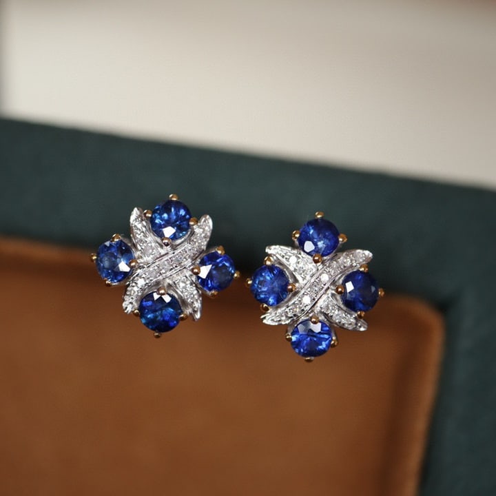 14K GOLD 1.28 CTW NATURAL SAPPHIRE & DIAMOND EARRINGS - 3