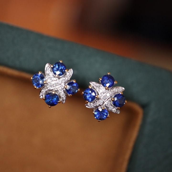 14K GOLD 1.28 CTW NATURAL SAPPHIRE & DIAMOND EARRINGS - 4